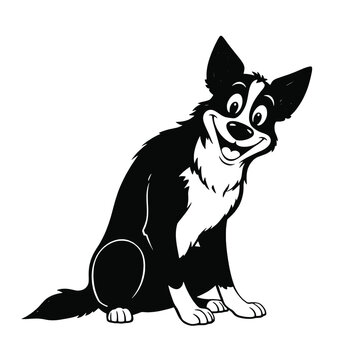 recommend clip art: a cartoon silhouette of a black and white border collie dog