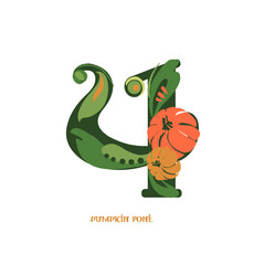 Decorative pumpkin font. A set of numbers. Floral ornament. Typographic composition. Happy Halloween!