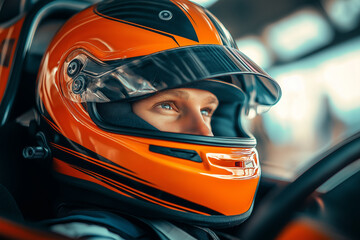 Focused Formula 4 Race Car Driver With Determined Eyes Behind A Sleek Helmet: Capturing The Intensity Of Speed And Precision On The Track