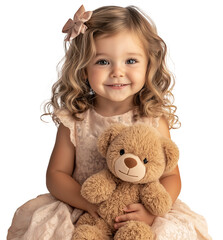 Cute Little Girl Holding Teddy Bear Adorable Child Portrait Smiling Toddler
