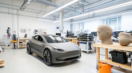 Modern Automotive Design Studio with Prototype Car