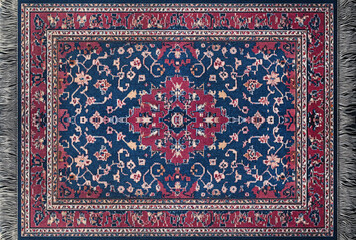 Persian Carpet with Bold Central Motif and Floral Details