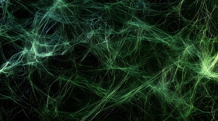 Fototapeta premium Green Spider Web on Black Background, Abstract Image, Texture, Pattern Background, Wallpaper, Cover and Screen for Smartphone, PC, Laptop, 9:16 and 16:9 Format