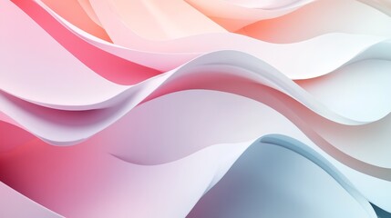 Obraz premium A soft, flowing abstract background featuring gentle waves in pastel colors of pink, white, and blue, with ample copy space