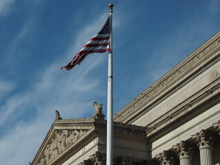 Rook of National Archives with United States Flag