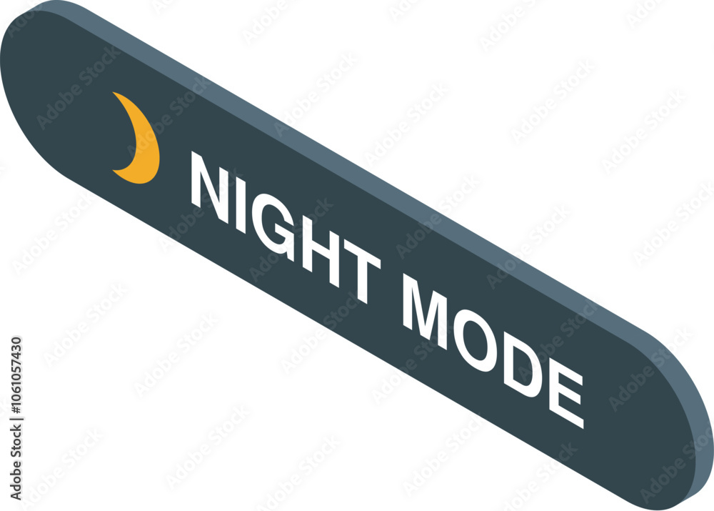 Poster Isometric night mode button with crescent moon icon, enabling dark theme for comfortable viewing in low light environments