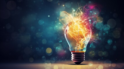A glowing light bulb with vibrant energy effects, symbolizing creativity and innovation in technology.