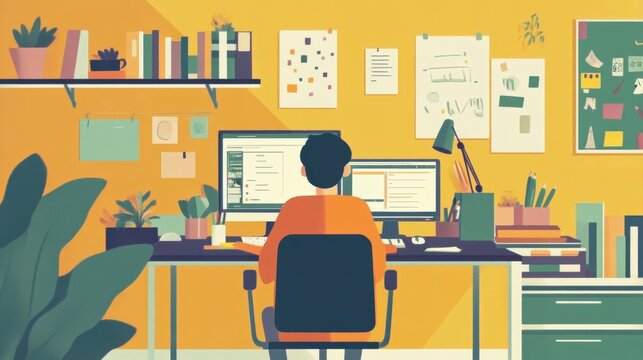 Cozy Home Office Workspace with Desk and Computer