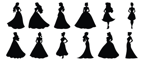Princess silhouette set vector design big pack of royal illustration and icon