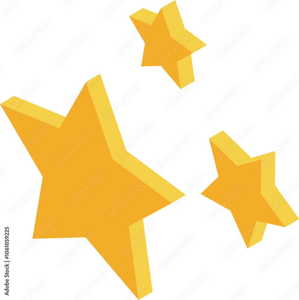 Poster three isometric gold stars floating against a clean white background, creating a simple yet elegant 
