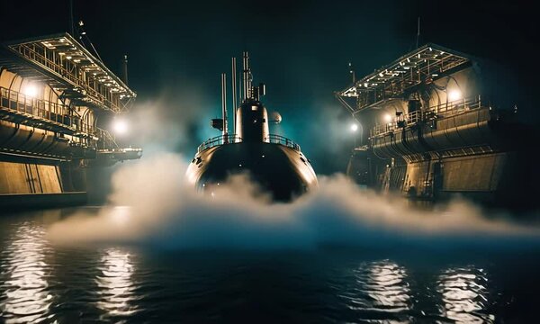 Submarine in a shipyard.