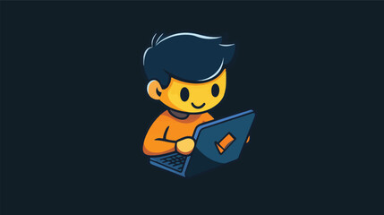 boy character using laptop
