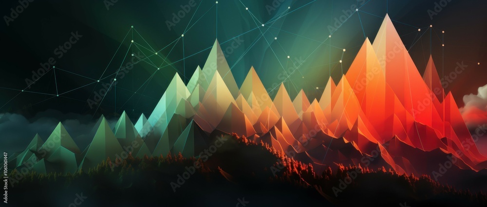Poster abstract visualization of data represented as colorful geometric peaks and lines.