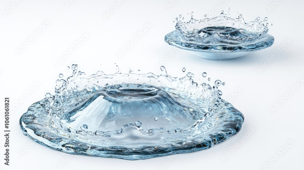 Poster water droplets creating circular splashes in serene environment generative ai