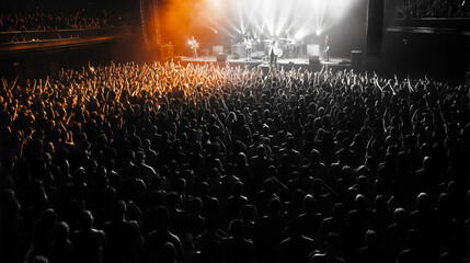 Obraz premium Crowd during a concert, lights, scene, performance, people listening to the band play on stage