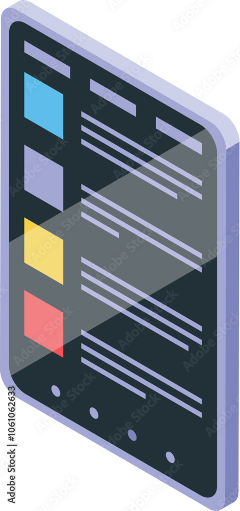 Poster modern tablet showcasing colorful data and information, visualized in an isometric perspective