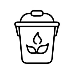 Line art icon of compost bin with eco symbol