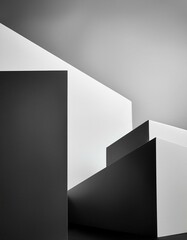 Abstract black and white geometric shapes create a modern minimalist design.