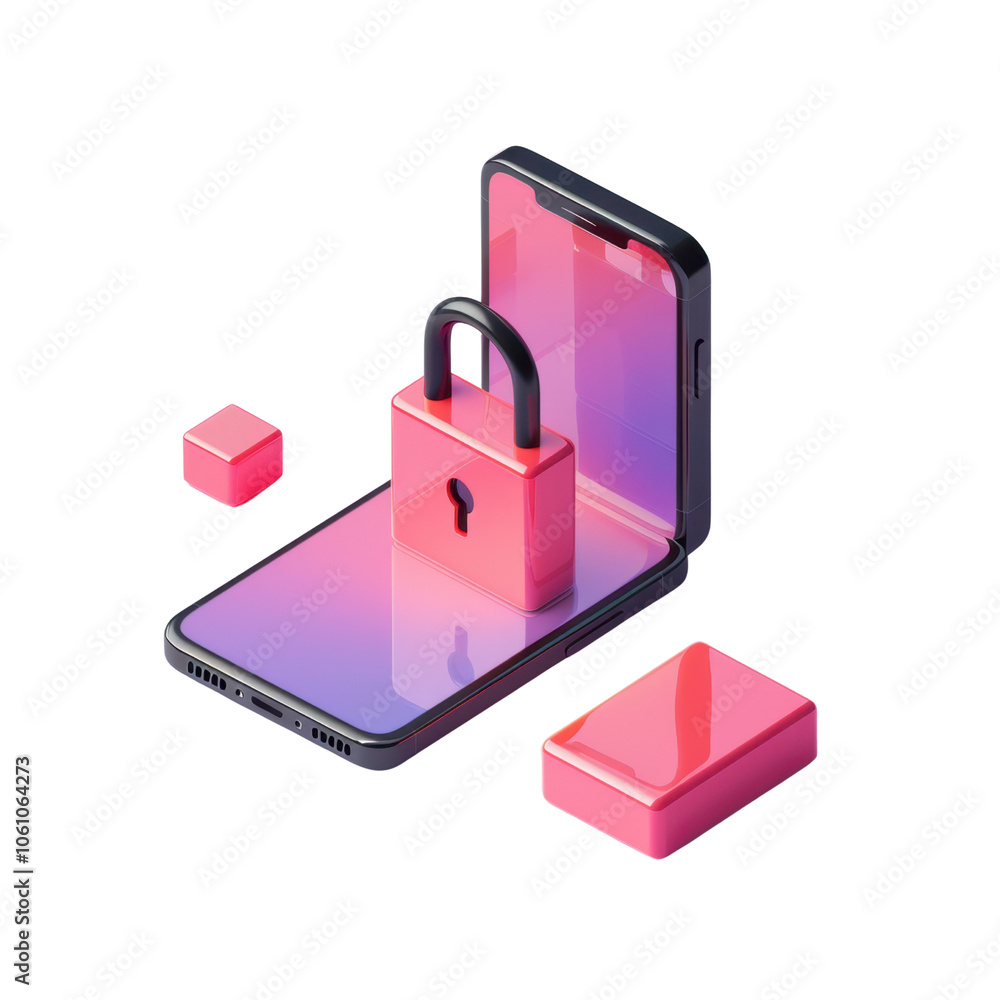 Poster digital security concept with mobile device and lock