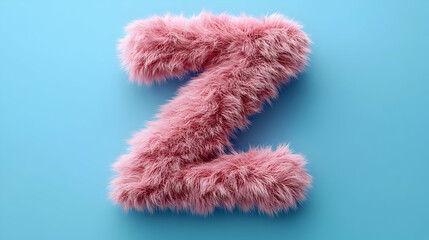 A fluffy pink letter "Z" set against a blue background, presenting a playful design -