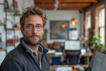 Fototapeta premium Dedicated male lawyer conducts online judicial review on justice, fairness, and legal compliance