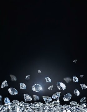 Sparkling diamonds falling against a black background.