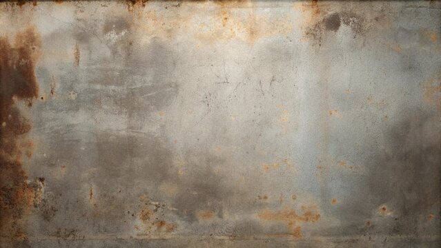 Textured rusty metal sheet with remnants of paint, illuminated by daylight, ideal for use as a banner background.
