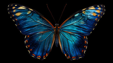 A vibrant blue morph butterfly with its wings spread open, representing natural beauty -