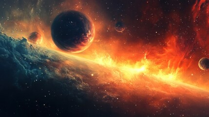 Obraz premium Cosmic Inferno: A Celestial Blaze in the Depths of Space