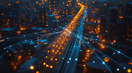 Fototapeta premium Smart digital city with connection cyber security network reciprocity over the cityscape . future smart wireless digital city and social media networking systems that connects people within the city