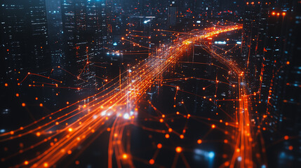 Obraz premium Smart digital city with connection cyber security network reciprocity over the cityscape . future smart wireless digital city and social media networking systems that connects people within the city