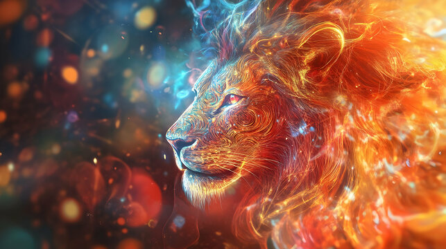 Artistic representation of the lion zodiac sign with a blurred background -