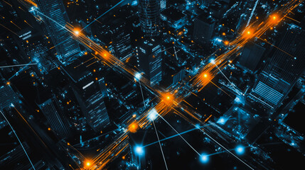 Obraz premium Smart digital city with connection cyber security network reciprocity over the cityscape . future smart wireless digital city and social media networking systems that connects people within the city