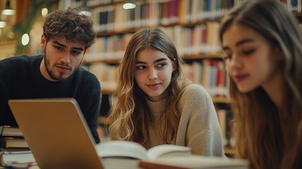 Students Collaborating in Library Study Session