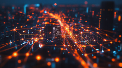 Obraz premium Smart digital city with connection cyber security network reciprocity over the cityscape . future smart wireless digital city and social media networking systems that connects people within the city