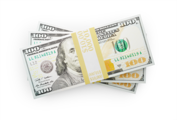 Thirty Thousand Dollars Stack of One Hundred Dollar Bills Isolated. Transparent PNG.