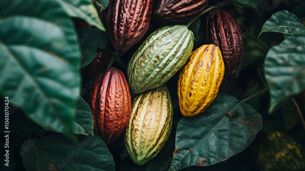Poster close-up view of fragrant cocoa beans ready for chocolate production -