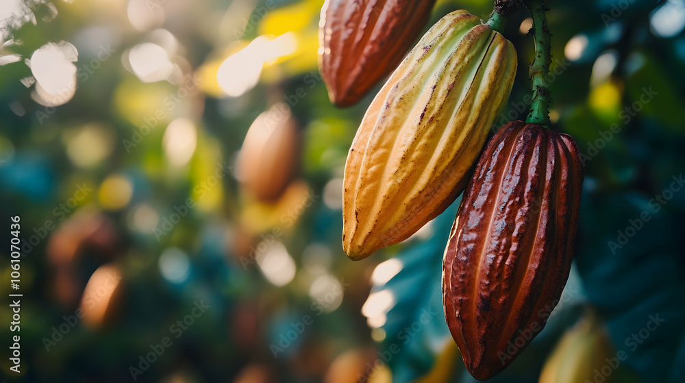 Poster close-up view of fragrant cocoa beans ready for chocolate production -