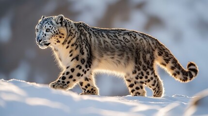 Obraz premium Majestic Snow Leopard Walking in Serene Mountains