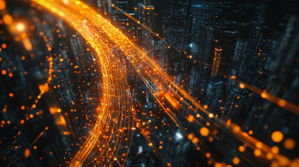 Fototapeta premium Smart digital city with connection cyber security network reciprocity over the cityscape . future smart wireless digital city and social media networking systems that connects people within the city