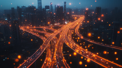 Fototapeta premium Smart digital city with connection cyber security network reciprocity over the cityscape . future smart wireless digital city and social media networking systems that connects people within the city