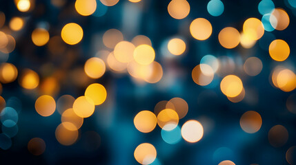 Obraz premium Glowing bokeh lights on a blue background, creating a festive and celebratory abstract design -