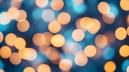 Glowing bokeh lights on a blue background, creating a festive and celebratory abstract design -