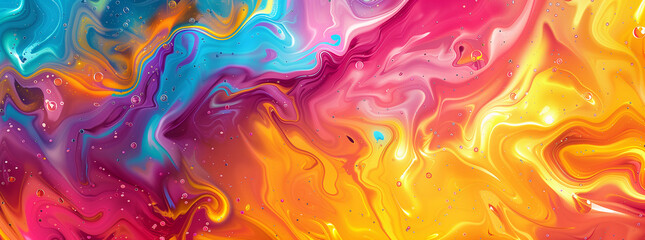 Fototapeta premium A vibrant abstract painting of liquid swirling in shades of pink, blue, and yellow