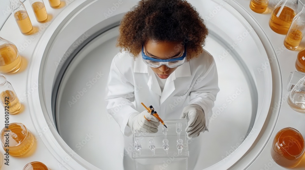 Poster student conducting science experiment in lab setting