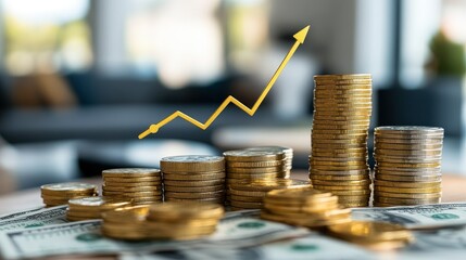 Financial Growth Concept with Coins and Graph
