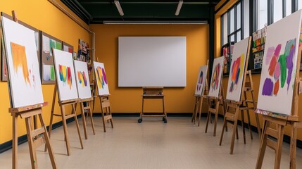 Creative Art Classroom with Easels and Bright Colors