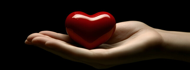 Hand holding a red heart symbolizing affection, love, and compassion  -