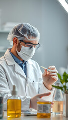 the scientist,dermatologist testing the organic natural cosmetic product in the laboratory. research and development beauty skincare concept isolated with white highlights, png