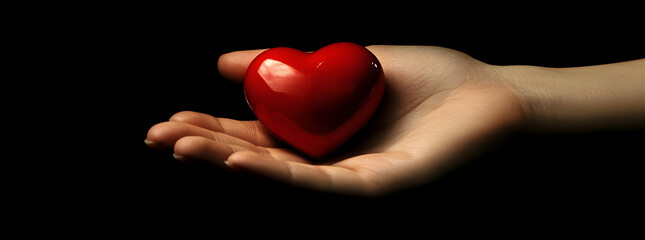 Fototapeta premium Hand holding a red heart symbolizing affection, love, and compassion -